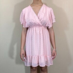 SHEIN SPRING ROMANTIC SOFT FLIRTY POWDER PINK POKA DOT CHABBY CHIC DRESS